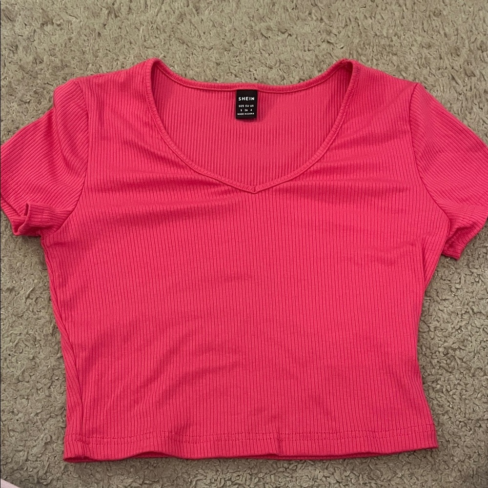 SHEIN Hot Pink Ribbed Crop Top